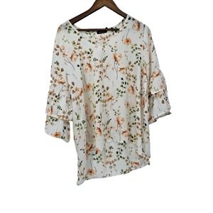 Cure Floral Boho Chic Ruffle Sleeve plus blouse 1X Cottagecore Fairy Bloomcore